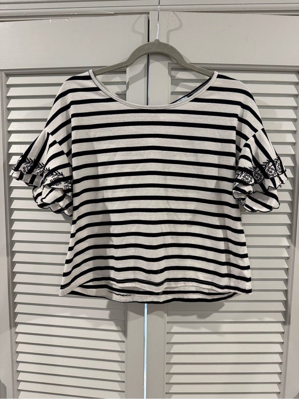She + Sky Black and White Striped Ruffle Sleeve Tee